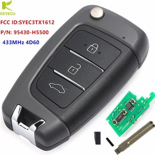 KEYECU Replacement Upgraded Flip Remote Key Fob 433MHz 4D60 Chip for Hyundai Accent 2018-2019 P/N: 95430-H5500