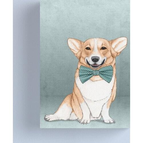 Yellow White Dog With Bowknot Home Decor Painting Canvas Print Poster Modern Wall Art Modular Picture Bedroom Background Frame