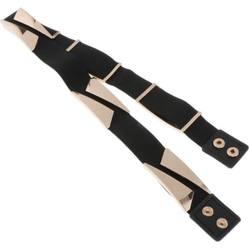 Womens Elastic Waist Belt Square Metal Bling Decor Waistband Buckle Belts