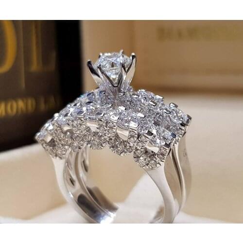 Female Austrian Crystal Zircon silver plated Wedding Rings Bridal Sets Jewelry Accessorie Engagement Party Rings For Women