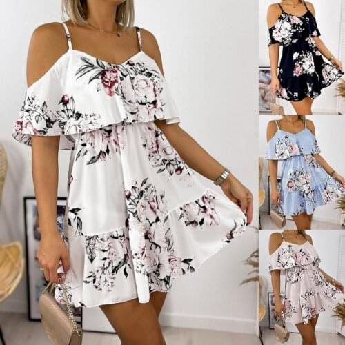 50% Hot Sales Women Dress V-neck Large Hemline Comfortable Casual Ruffled Large Flounce Hemline Beach Dress for Dating