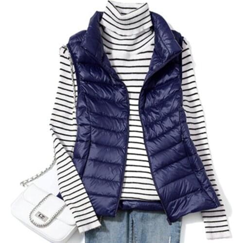 Autumn Women Duck Down Vest Coat Ultralight Sleeveless Puffer Vest Jacket Fashion Stand Collar Windproof Duck Down Waistcoat