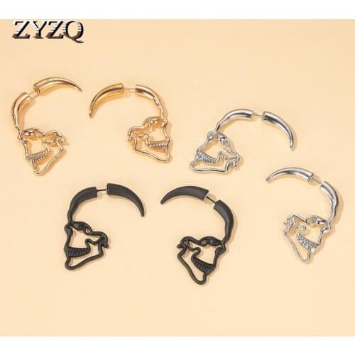 ZYZQ Punk Style Creative Design Hollow Pierced Face Earrings Retro Skull Earrings Accessories