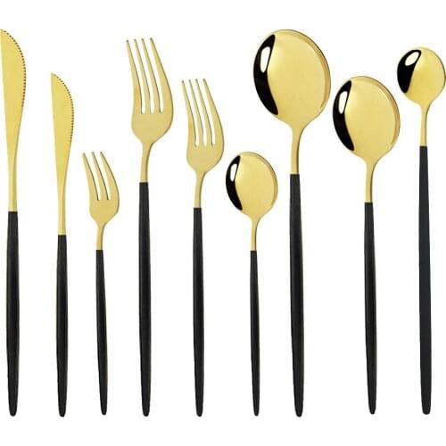 Black Gold Dinnerware Set 5pcs Stainless Steel Tableware Cutlery Set Korean Mirror Polishing Fork Spoons Knives Dinnerware Set