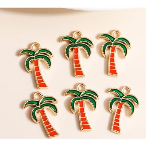 10pcs 13*18mm Enamel Palm Tree Charms for Jewelry Making Handmade Plant Coconut Charms DIY Pendants Earrings Necklaces Findings