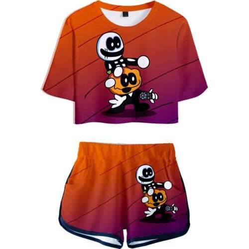 2021 Hot Game Friday Night Funkin New Two Piece Set Summer Short Sleeve Crop Top + Shorts Girls Fashion Streetwear Womens Sets
