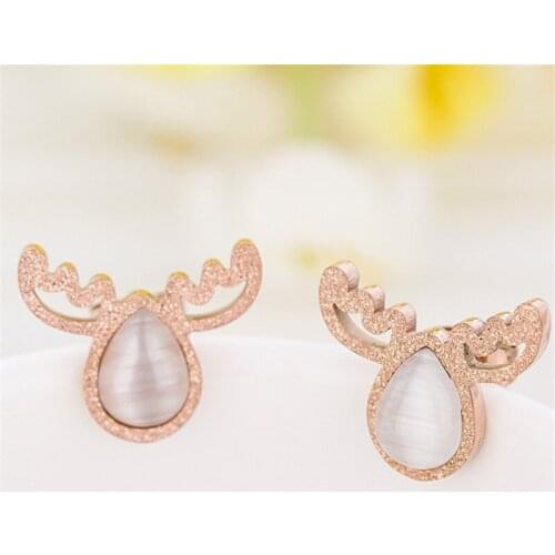 2021 Fashion Antler Opal Earrings female Crystal from Swarovskis Simple New Titanium steel Rose gold jewelry Fit Women