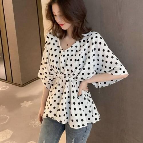 2021 Female V Neck Bat Sleeve Blouse Women Shirt Casual Loose Thin Printed Chiffon Shirts Plus Size Tops Femme Blusas Y939