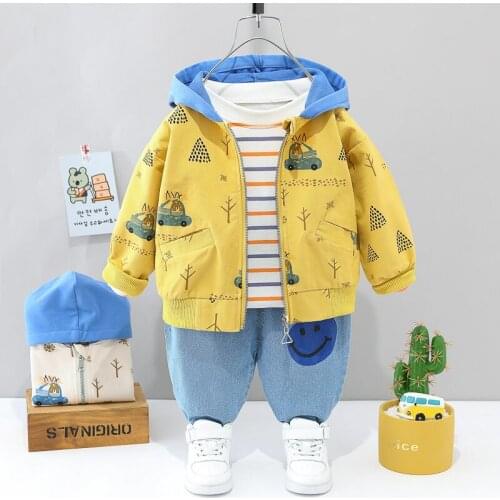 Spring Children Wear Baby Boy Cotton Cartoon Printing Coats T-shirt Pants 3Pcs/Set Infant Outfit Kids Fashion Toddler Tracksuits