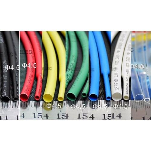 4.5mm Polyolefin 2:1 Heat Shrink Tubing ROHS UL Black/Red/Yellow/Green/Blue/White/Clear