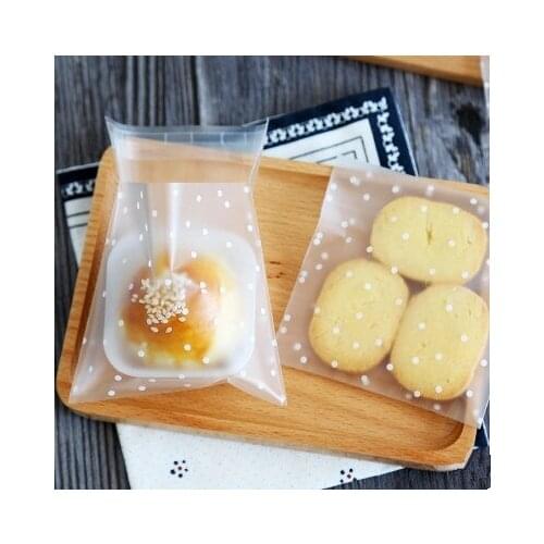 Free shipping wholesale fresh white polka dots decoration polish self adhesive bag cookie candy dessert bags gift packing bag