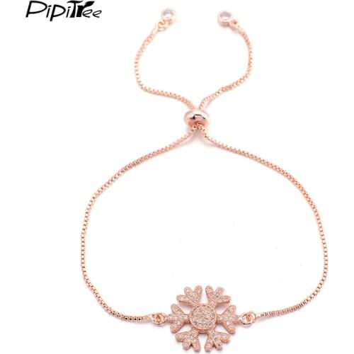 Pipitree Snowflake Flower Bracelet Femme Male Rose Gold Color DIY Charms Jewelry Adjustable Chain CZ Crystal Bracelets for Women