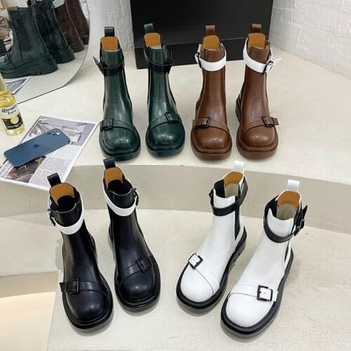 Martin boots spring and autumn single boots British style soft bottom Chelsea boots thick bottom belt buckle womens shoes X902