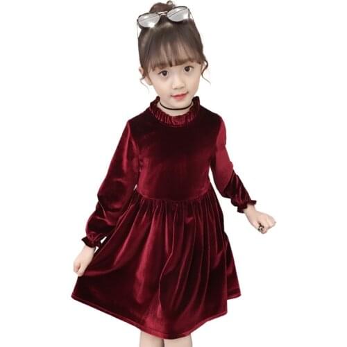 Kids Winter Dresses for Girls Autumn School Children Clothes 4-11 Yrs Teenage Girl Gold Velvet Party Dresses
