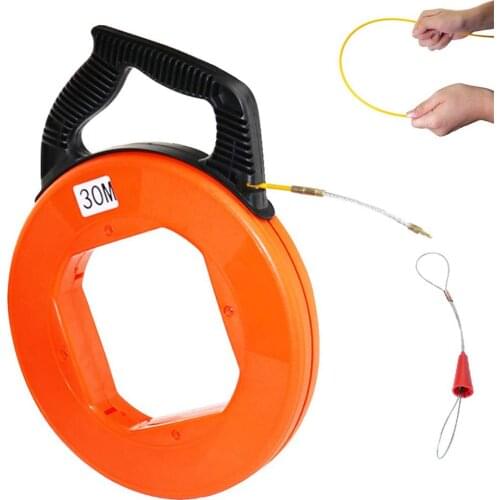 98FT (30m) 4mm Diameter Fiberglass Electrical Fish Tape Reel, Great for Pull Line