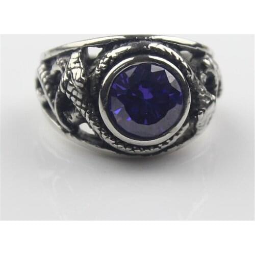 Purple Cz Crystal Gem Snake Fashion Mens 316L Stainless Steel Biker Ring Mens Jewelry