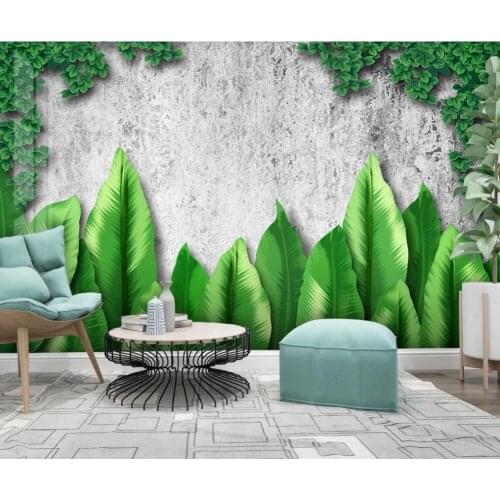 Customized large 3D mural wallpaper hand-painted Nordic small fresh tropical plants living room TV background wall
