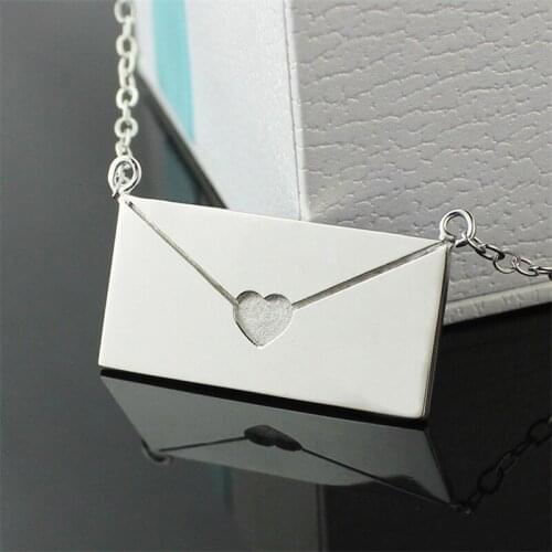 Customize Jewelry Envelope S925 Silver Necklace Neckless Lady Necklace Engrave Word Silver Necklace Women Men Memorial Best Gift