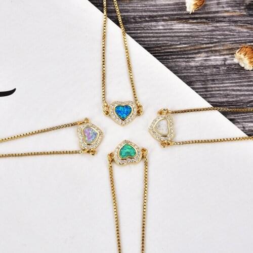 KAMAF 15*10mm inlaid zircon heart-shaped opal adjustable bracelet DIY handmade material ladies jewelry