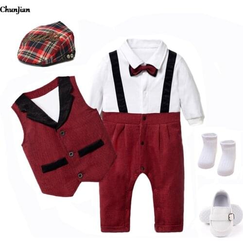 Newborn Baby Boys Vest+Romper+Hat+Socks+Shoes 5pcs/Set Clothing Sets Infant Baby Romper Sets Boys Suits for 3m 6m 9m 12m 18m 24m