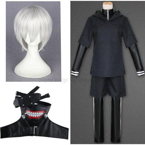 Anime Kaneki Ken Cosplay Costume Tokyo Ghoul Mask And Wigs Sasaki Haise Uniform Full Sets Halloween Party Costumes Adults