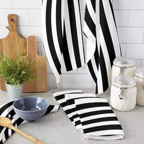 Black And White Stripes Kitchen Towel Dish Towel Tea Towel Wipes Microfiber Soft Household Super Absorbent Cleaning Cloth