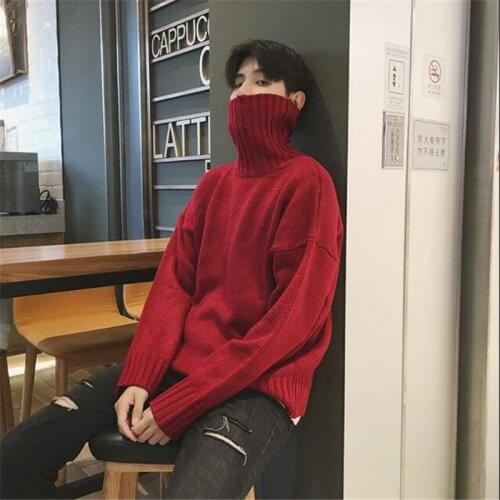 2021 New Autumn Mens Sweaters Casual Male turtleneck Sweaters Mans Black Gray Solid Knitwear Brand Clothing Loose Sweater