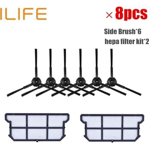 8pcs/set ilife v7 robot Vacuum Cleaner Parts kit (hepa filter kit*2+Side Brush*6) Chuwi ILIFE v7