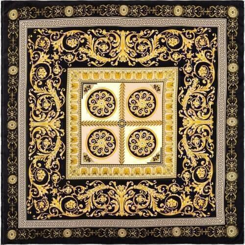 New Handmade curled scarves for women shawls Golden 90cm twill silk square scarves flower Plaid printing scarves and headscarves