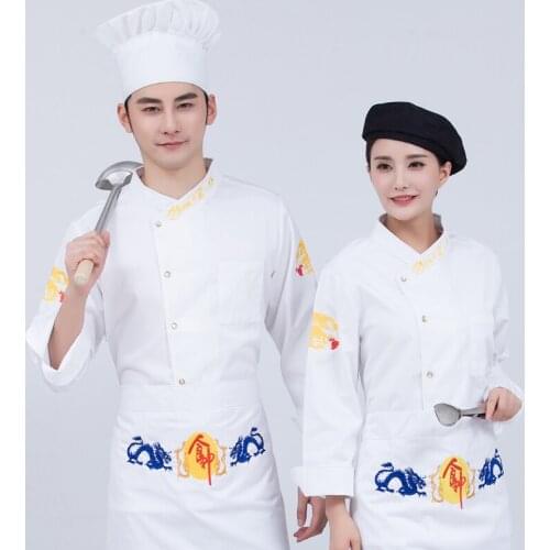 Chef clothing spring and autumn clothing embroidered dragon single-breasted chef white hotel long-sleeved work clothing