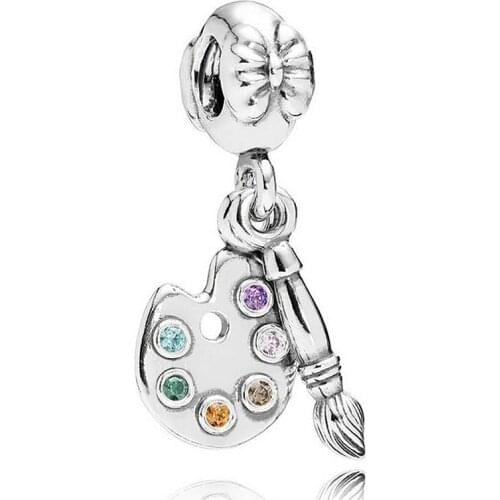 Original Cute Artists Palette With Crystal Pendant Bead Fit 925 Sterling Silver Bead Charm Bracelet Diy Jewelry