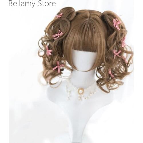 Daily Lolita Wig Double Curved ponytail Cute girl Hairwear +Wig Cap