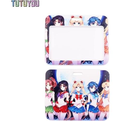 PC3132 Cartoon Moon Girl Lanyard Card ID Holder Car KeyChain ID Card Pass Gym Mobile Phone Badge Key Ring Holder Jewelry