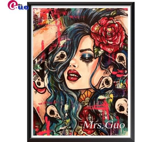 Full square/round diamond embroidery Gothic Woman,5d diy diamond painting rose skull,mosaic puzzle 3d rhinestone arts