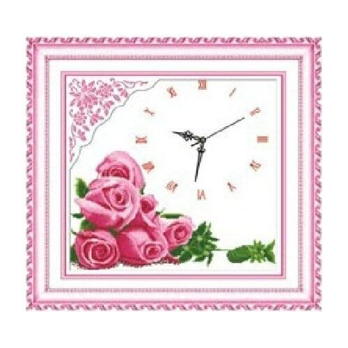Embroidery Package Cross Stitch Kits Unopen New Luxurious Precise Printing Predestined Love Flower Rose 11CT with Clock