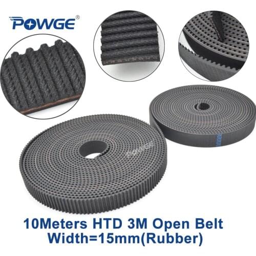 POWGE Arc HTD 3M Timin belt width 15mm length 10000mm Rubber Fiberglass 3M-15mm open Synchronous belt HTD3M belt pulley 10Meters