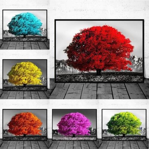 Nordic Decor Wall Art Colourful Tree Fabric Prints Painting On Canvas Poster Home Decorative Mural Picture For Living Room