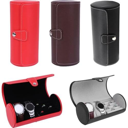 Stylish Watch Storage 2 Slots Jewelry Cylinder Box for Holder Display Case