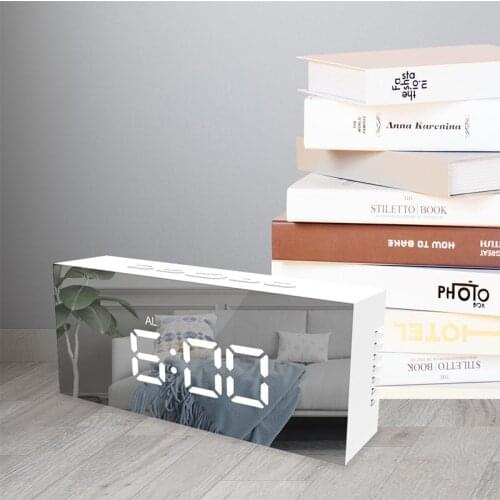 LED Mirror Digital Clock Digital Snooze Table Clock Wake Up Light Electronic Time Temperature Display Decoration LED Display