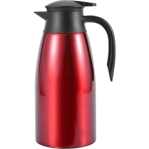 Red 304 Stainless Steel 2L Thermal Flask Vacuum Insulated Water Pot Coffee Tea Milk Jug Thermal Pitcher for Home and Office