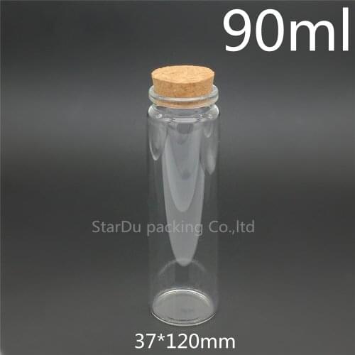 High-quality 200pcs 37*120mm 90ml Wishing Glass Bottle with Cork ,90cc Glass Vials Display Bottles Wholesale cork bottle