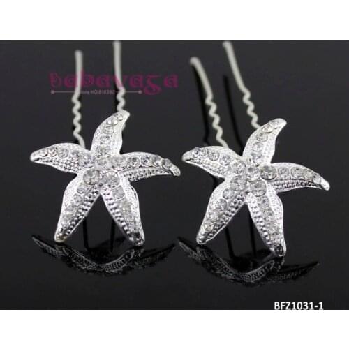 10pcs Rhinestone Starfish Hair ClipsCrystal Bridal Hair Clips Wedding Party Hairwear Fashion Hairpins