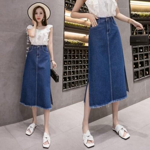 Split Denim Long Maxi Korean Fashion High-Waisted Vintage Spring Autumn Summer WomenS Clothing Skirts Vetement Femme 2021