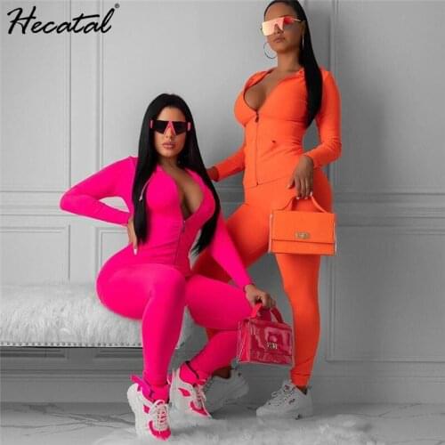 HECATAL Solid Color Gym Clothing Yoga Sets Women Sportswear Tight Fitness Sports Suit Zipper Yoga Sets Conjunto Deportiva Mujer