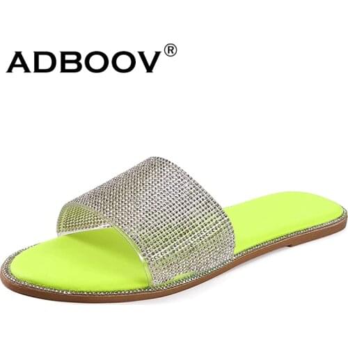 ADBOOV Women Flat Slippers Outdoor Sparkling Rhinestone Roman Sandals Shoes Open Toe Casual Beach Walk Slippers