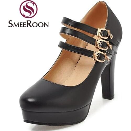 Smeeroon new arrival wedding shoes buckles formal occasions elegant womens pumps skid resistance thick high heels woman shoes