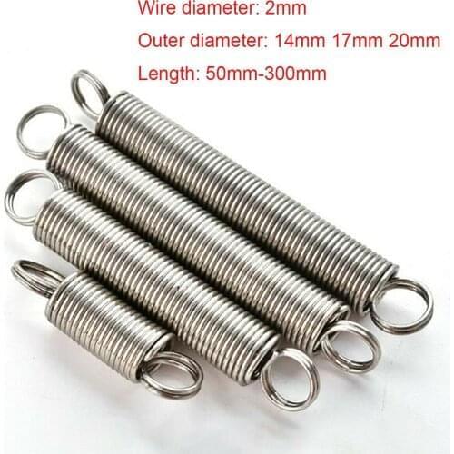 1Pcs 2mm Wire Dia 304 Stainless Steel Dual Hook Tension Extension Spring Outer Dia 14/17/20mm Length 50mm - 300mm