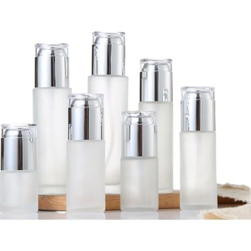 20ml 30ml 50ml 60ml Silver Acrylic Lid Empty Frost Glass Cosmetic Packing Spray Emulsion Pump Bottle Cream Jar Container 30g 50g