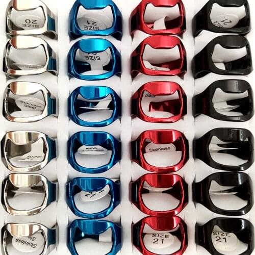 20pcs Beer Bottle Opener Stainless Steel Portable Finger Ring Home Kitchen Bar Tool Beer Cap Opening Remover Color Mix Corkscrew