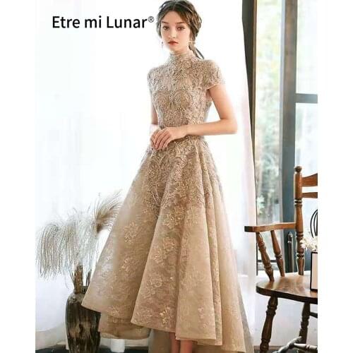 2021 Vintage Neck Evening Dress Champagne Gold Black Burgundy Silver Sequin Prom Dress Long Vestido LE40736